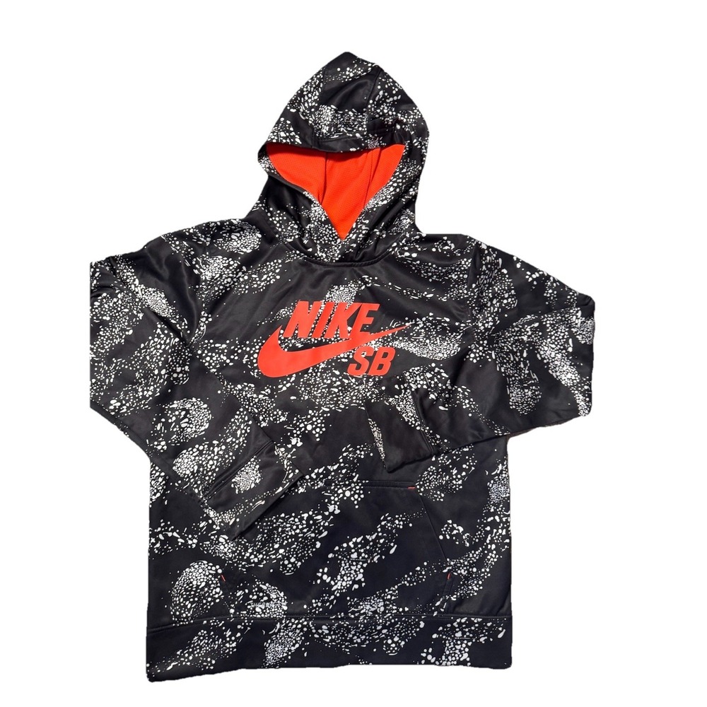 Nike SB Therma-Fit Hoodie Youth XL 13-15 Black White Abstract Orange Logo